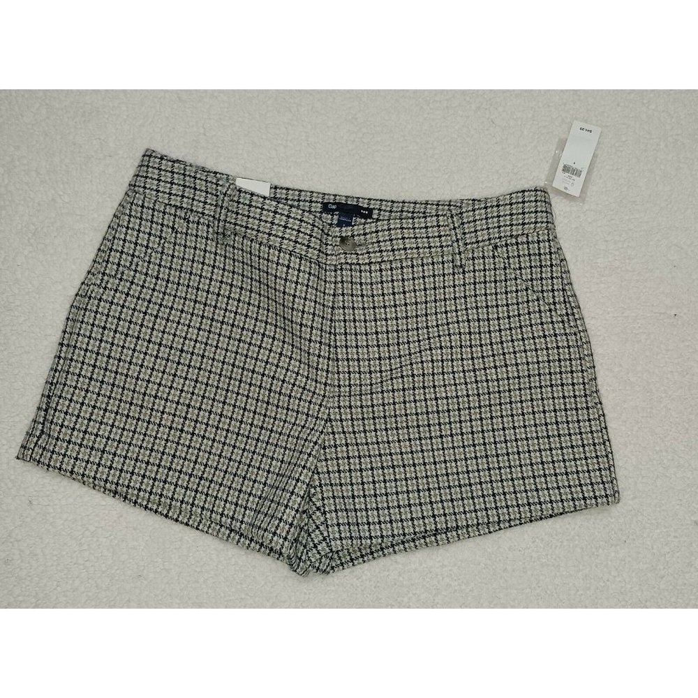 Gap Womens Sz 4 Gray Navy White Wool Houndstooth Check Print Trouser Shorts 3"